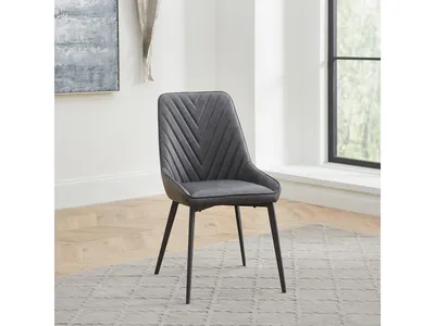 Lucia Upholstered Dining Chair in Charcoal Synthetic Leather and Black Metal