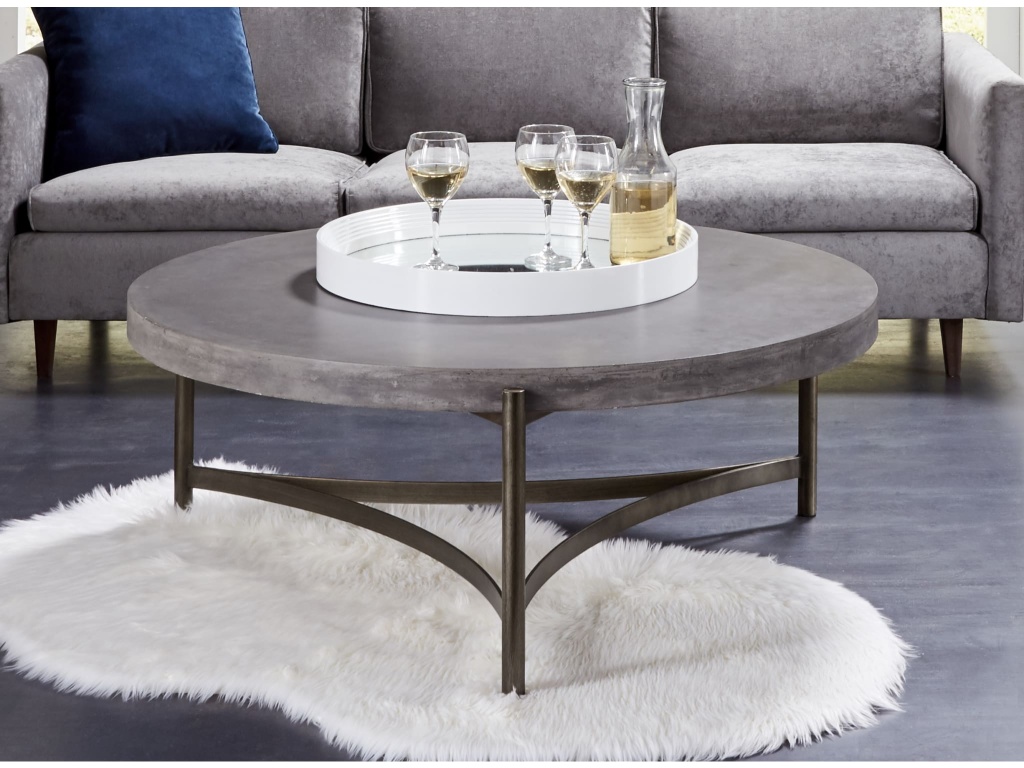 Lyon Round Natural Concrete and Metal Coffee Table - main image