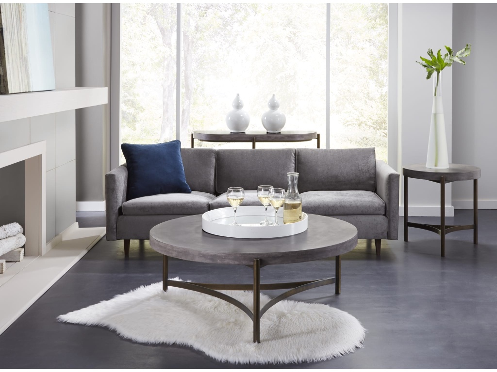 Lyon Round Natural Concrete and Metal Side Table - image 1