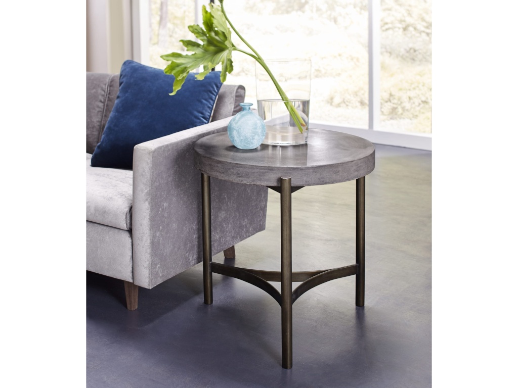 Lyon Round Natural Concrete and Metal Side Table - main image
