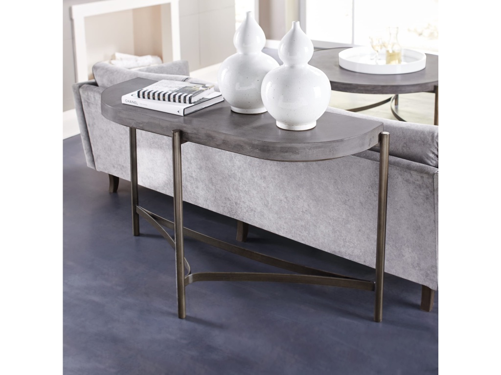 Lyon Semi-circular Natural Concrete and Metal Console Table - main image