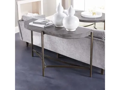 Lyon Semi-circular Natural Concrete and Metal Console Table