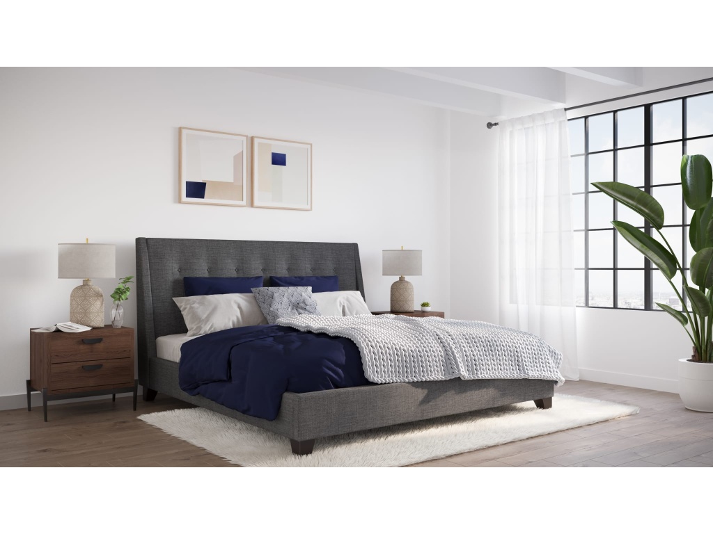 Madera Upholstered Platform Bed in Dark Charcoal - main image