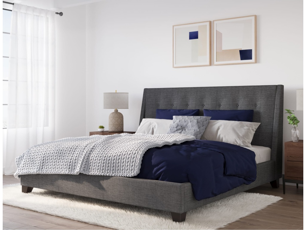 Madera Upholstered Platform Bed in Dark Charcoal - image 1