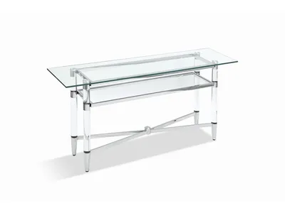 Marilyn Glass Top Dining Server in Polished Stainless Steel and Clear Acrylic