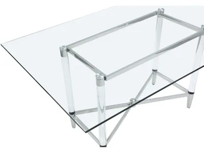 Marilyn Glass Top Dining Table in Polished Stainless Steel and Clear Acrylic