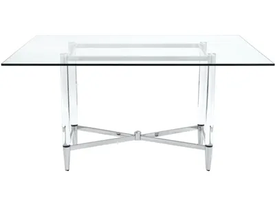 Marilyn Glass Top Dining Table in Polished Stainless Steel and Clear Acrylic