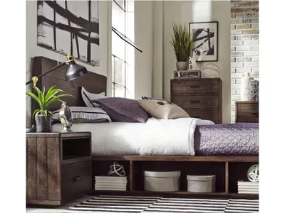McKinney Solid Wood Low Platform Storage Bed in Espresso Pine