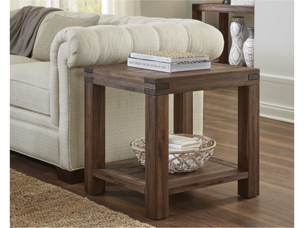 Meadow Solid Wood Rectangular Side Table in Brick Brown - main image