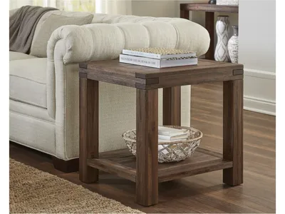 Meadow Solid Wood Rectangular Side Table in Brick Brown