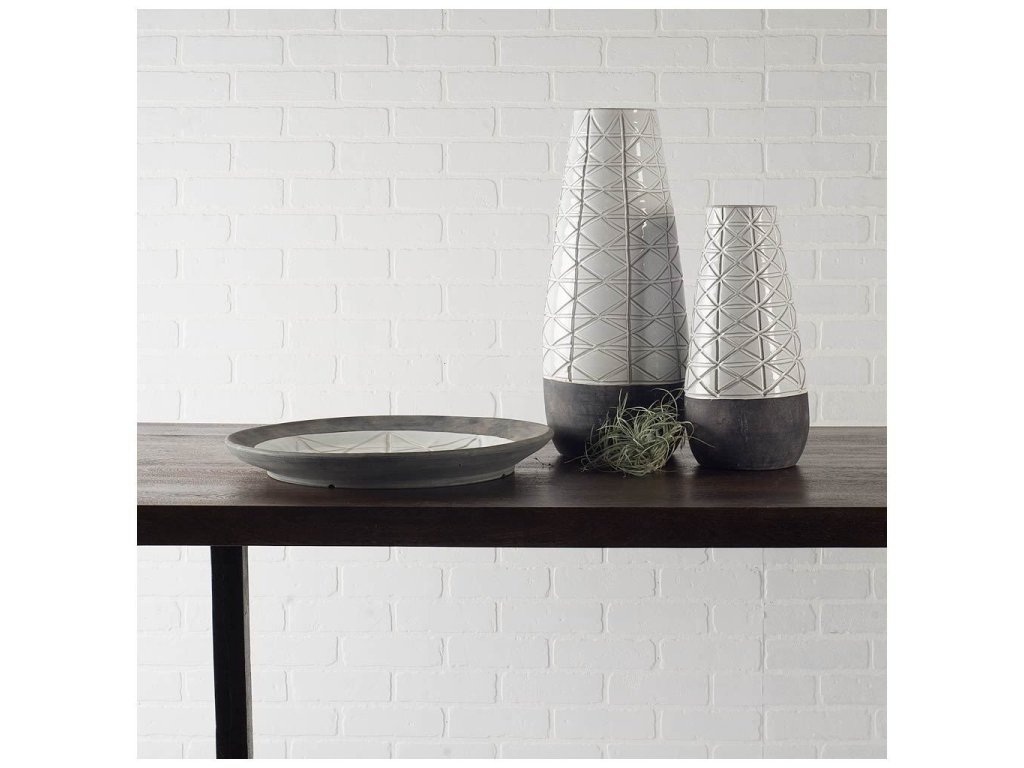II Large Gray Ceramic Dark Base White Vase - image 2