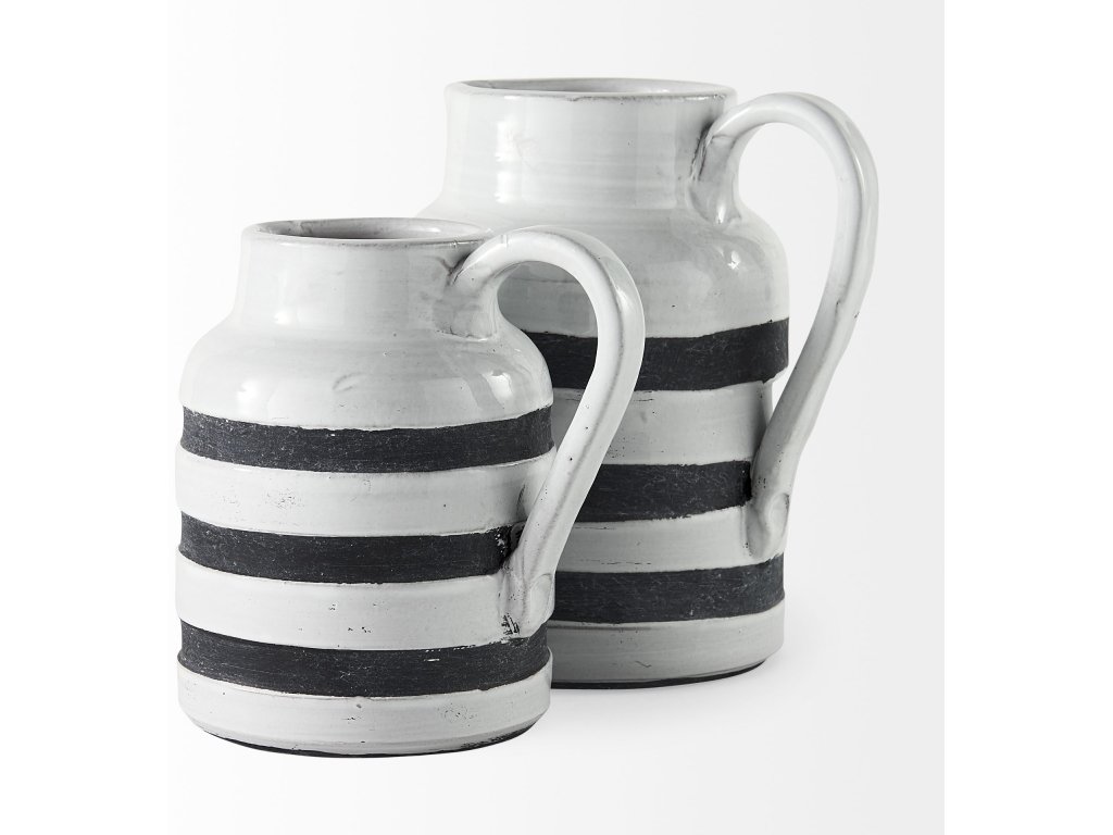 II Large White w/ Charcoal Stripes Ceramic Jug - image 5