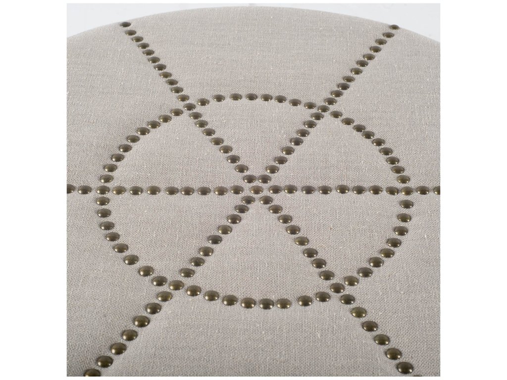 20.5"H Cream Fabric w/ Metal Tacks Round Ottoman - image 3