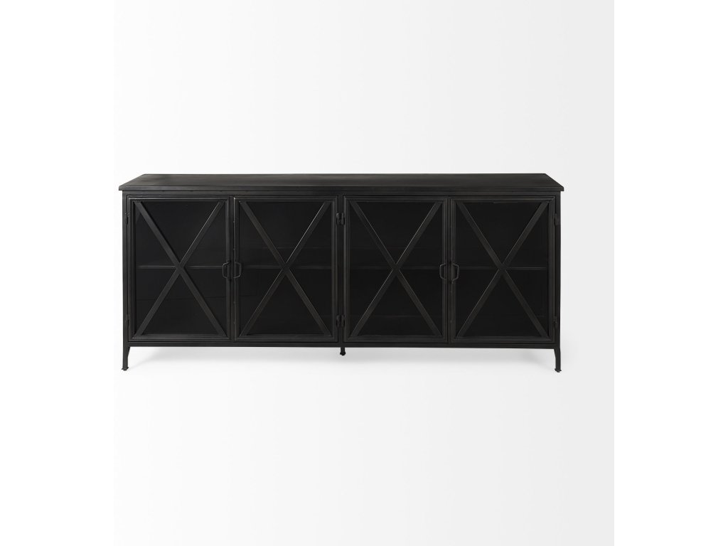 I 79X16 Black Metal With Glass Door Sideboard - image 3