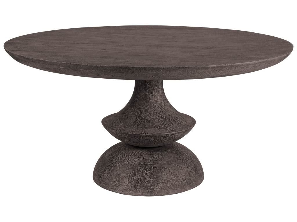 60" Round Dark Brown/Gray Solid Wood Table Top & Base Dining Table - main image
