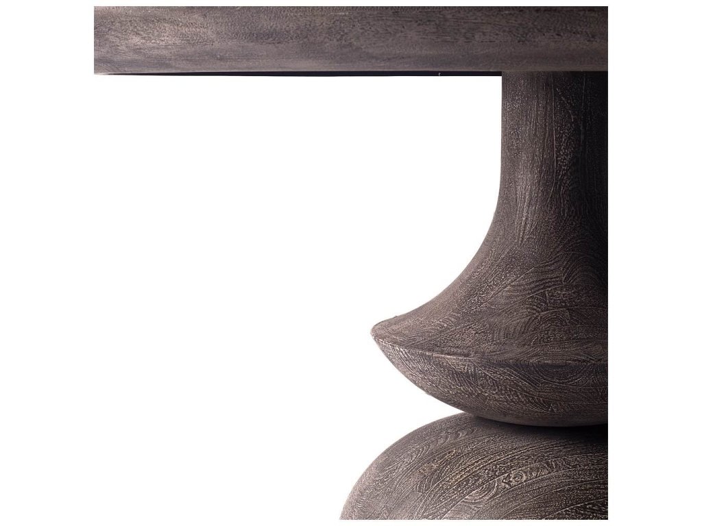 60" Round Dark Brown/Gray Solid Wood Table Top & Base Dining Table - image 3