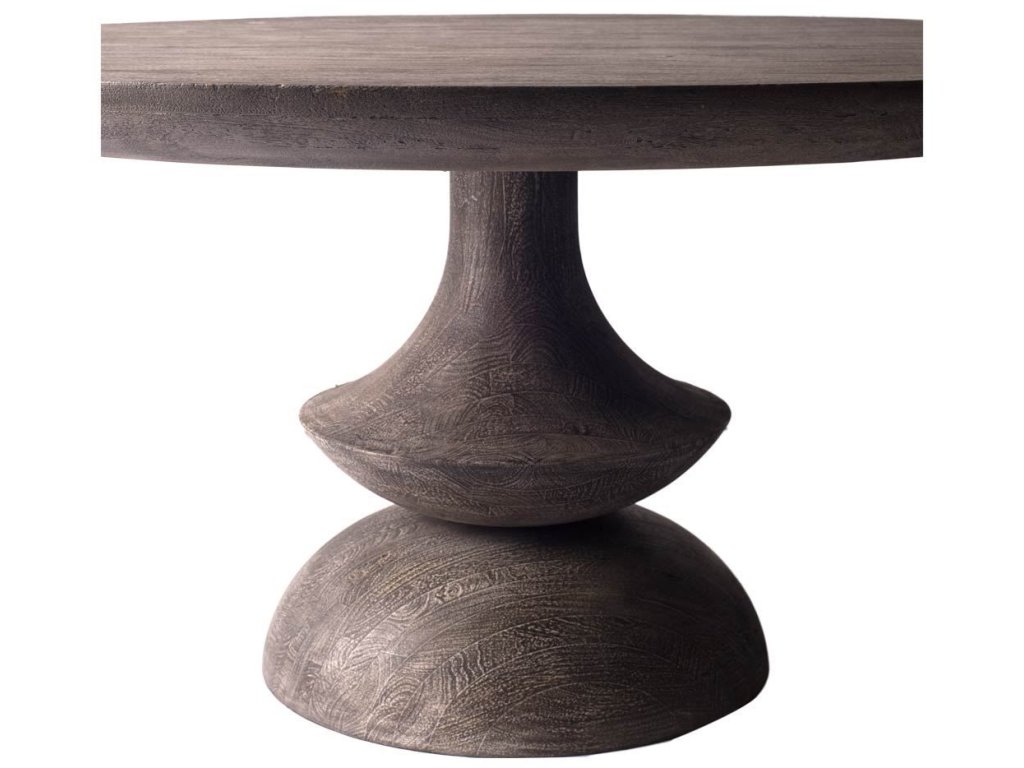 60" Round Dark Brown/Gray Solid Wood Table Top & Base Dining Table - image 6