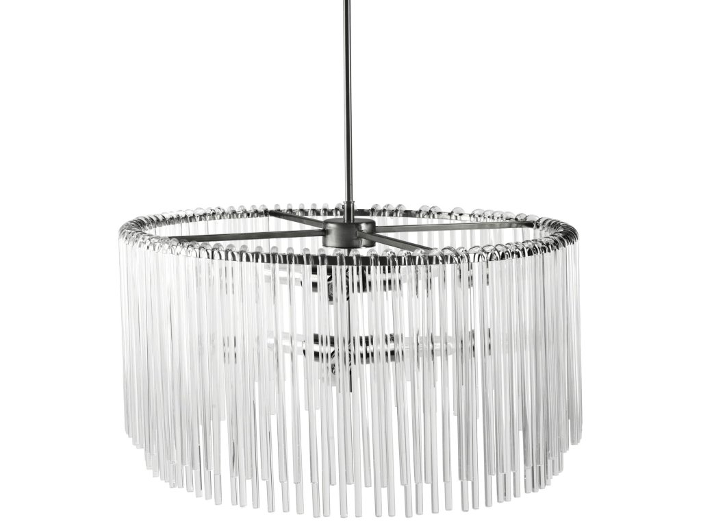 (26"X14") Hanging Gun-Metal w/ Clear Glass Rods Six Bulb Chandelier - main image