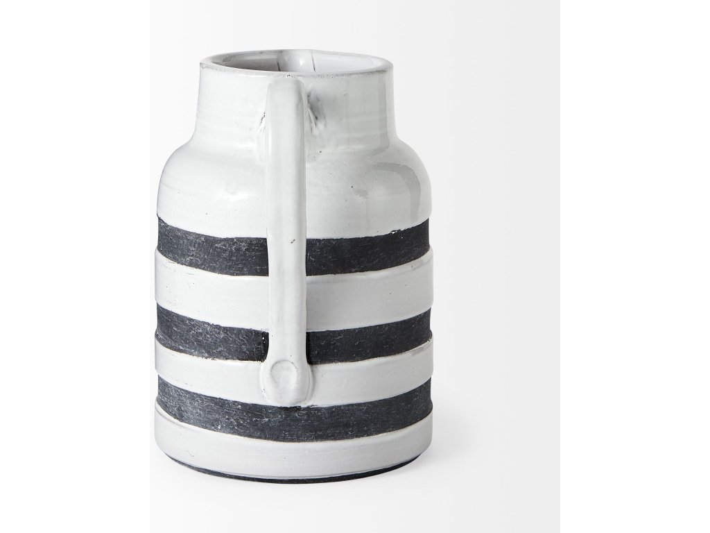 II Large White w/ Charcoal Stripes Ceramic Jug - image 4