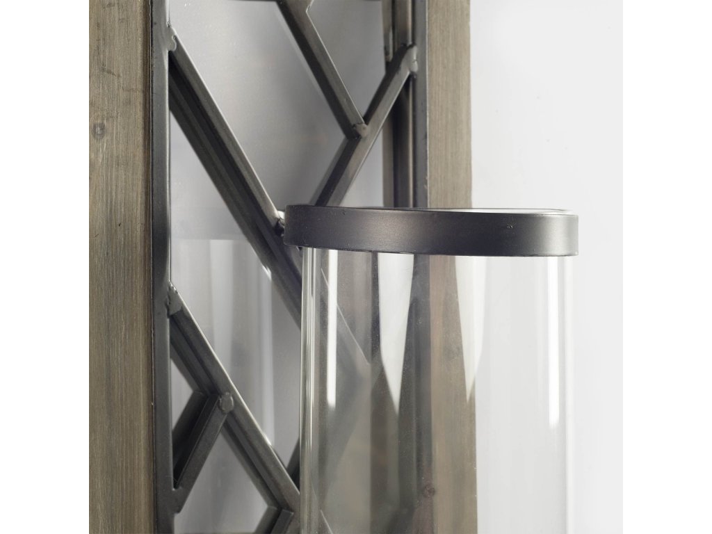 24"H Brown Wood Frame Black Metal Accent Mirrored Wall Candle Holder - image 2