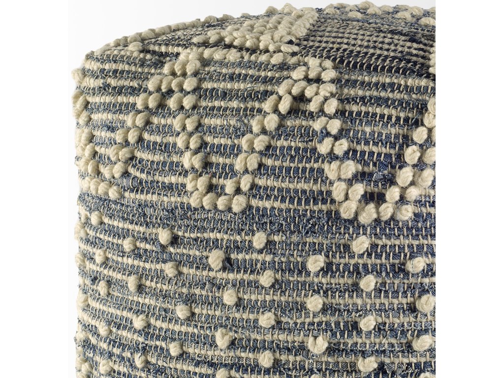 Blue Denim and Cream Cotton Stitched Square Pouf - image 3