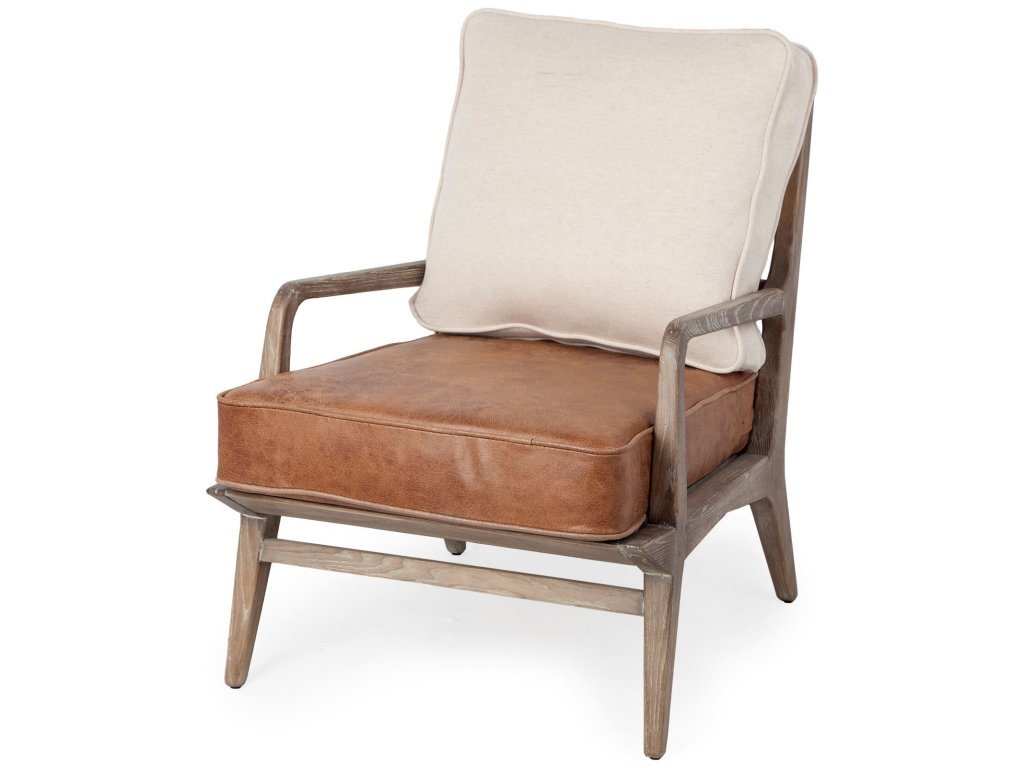 II Cream Fabric and Brown Leather Seat Accent Chair - main image