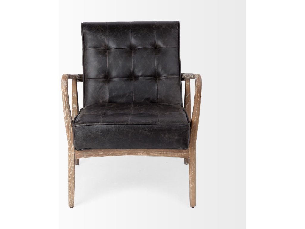 Black Leather w/ Brown Wooden Frame Accent Chair - image 4