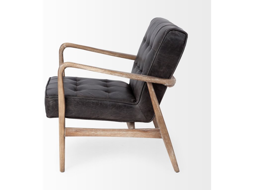 Black Leather w/ Brown Wooden Frame Accent Chair - image 5