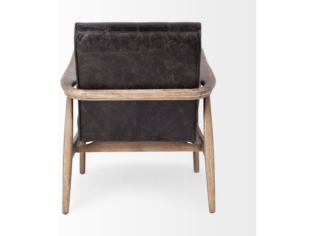 Black Leather w/ Brown Wooden Frame Accent Chair - image 6