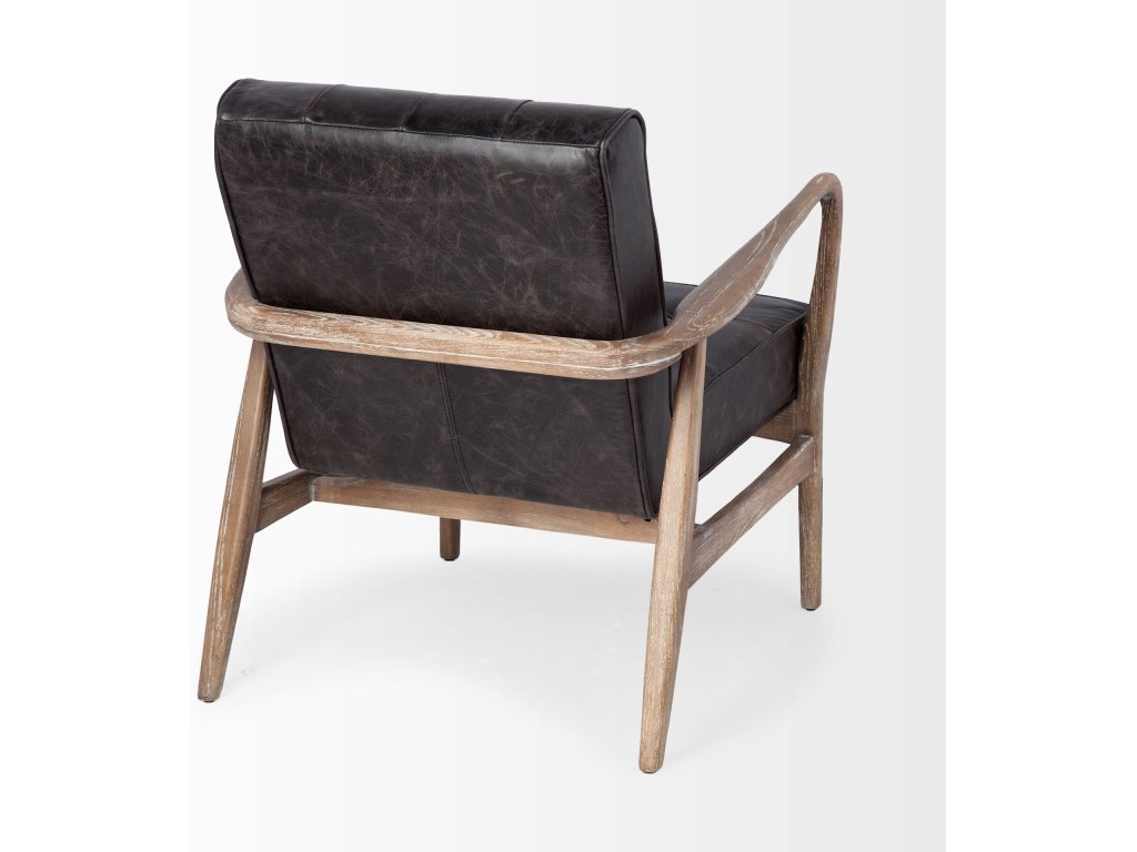 Black Leather w/ Brown Wooden Frame Accent Chair - image 7