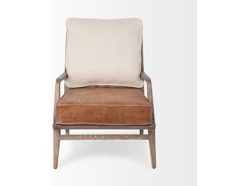 II Cream Fabric and Brown Leather Seat Accent Chair - image 2