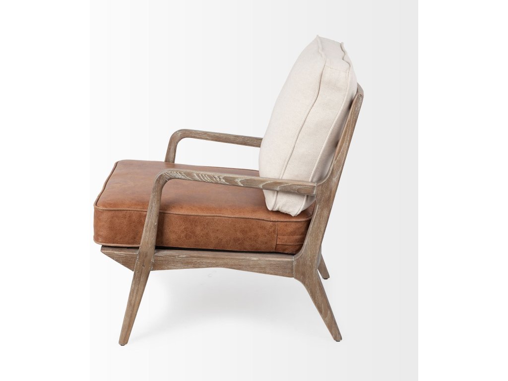 II Cream Fabric and Brown Leather Seat Accent Chair - image 3