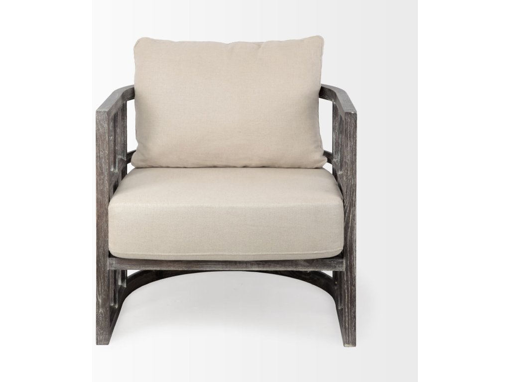 I Cream Fabric Covered Cushioned Demi-Lune Wooden Frame Accent Chair - image 2