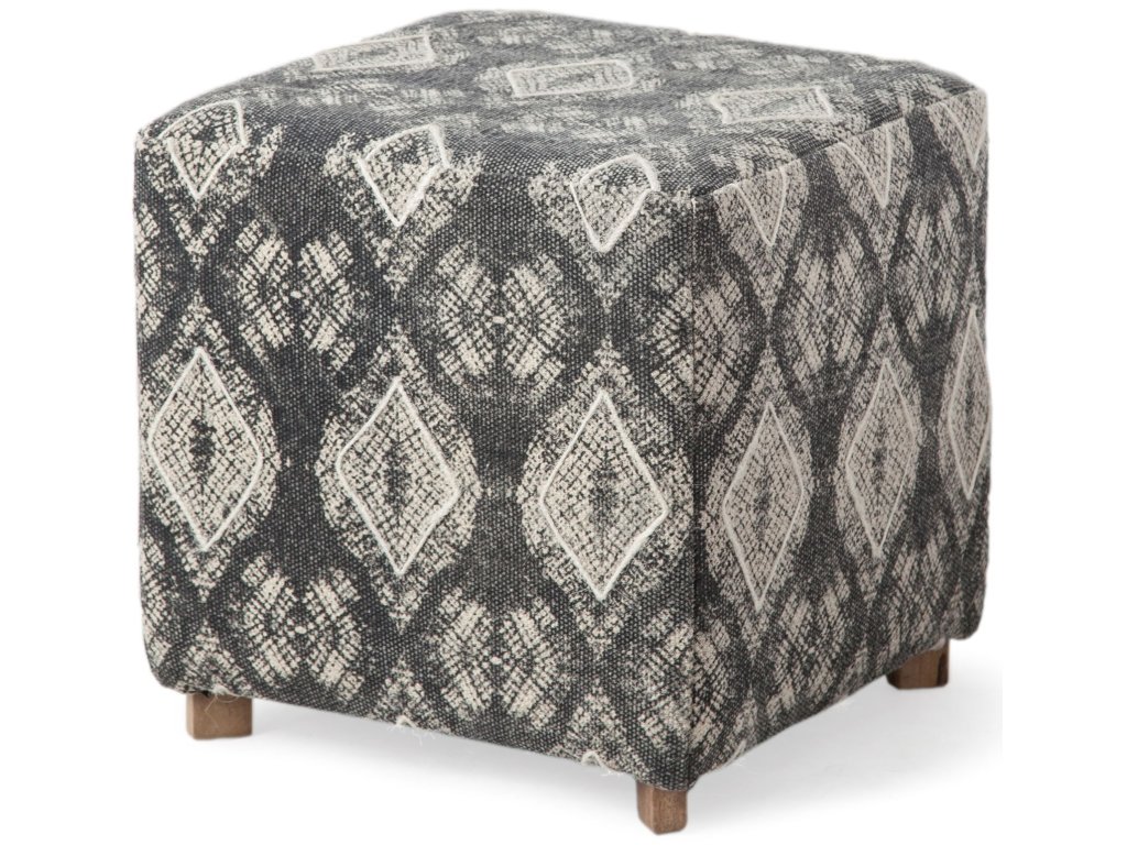 18.75"H Dhurrie Cotton Cover w/Four Wooden Legs Ottoman - main image