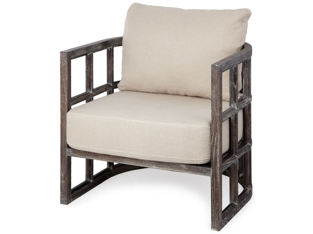 I Cream Fabric Covered Cushioned Demi-Lune Wooden Frame Accent Chair - main image