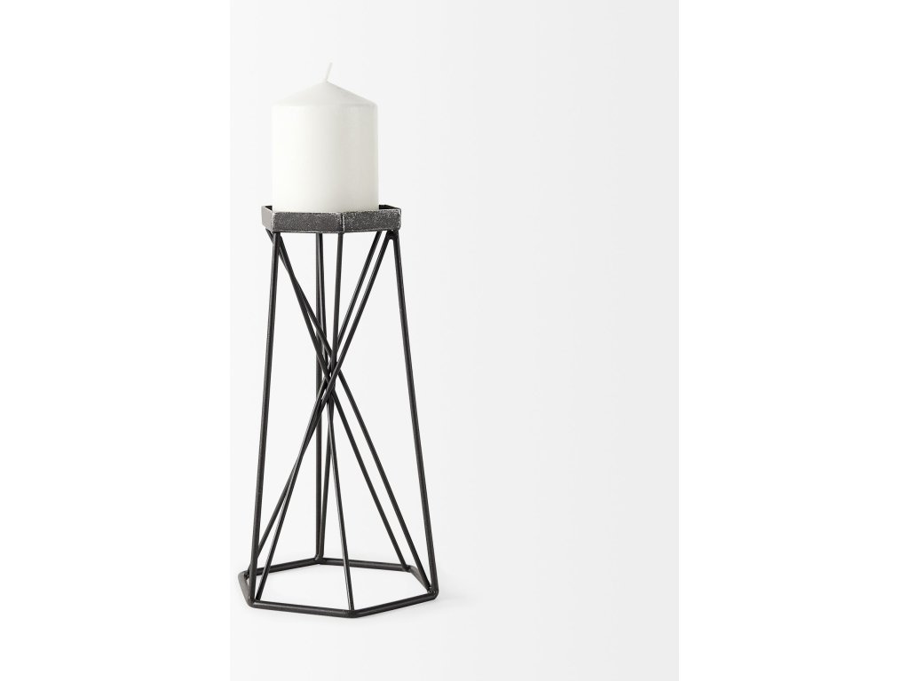 II Large Antiqued Metal Hexagonal Table Candle Holder - image 3