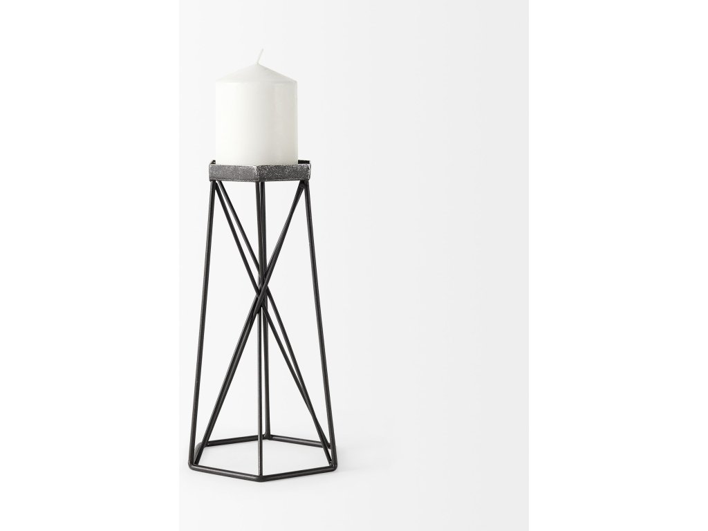 II Large Antiqued Metal Hexagonal Table Candle Holder - image 4