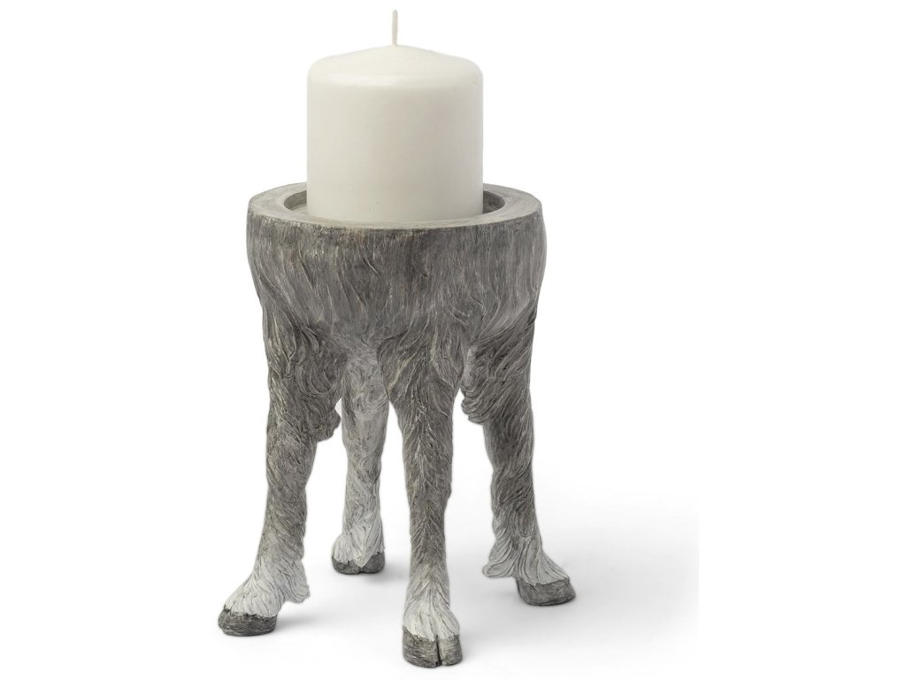 Small Gray Ceramic Hoofed Table Candle Holder - main image