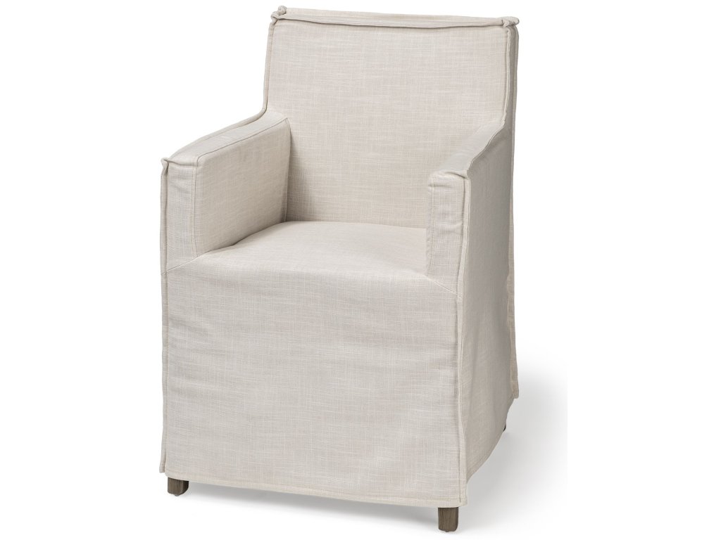 II Cream Fabric Slip-Cover Brown Wood Frame Dining Chair - main image