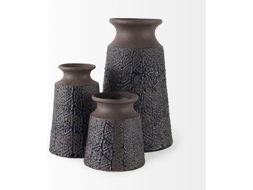 II Medium Brown/Black Patterned Ceramic Vase - image 4