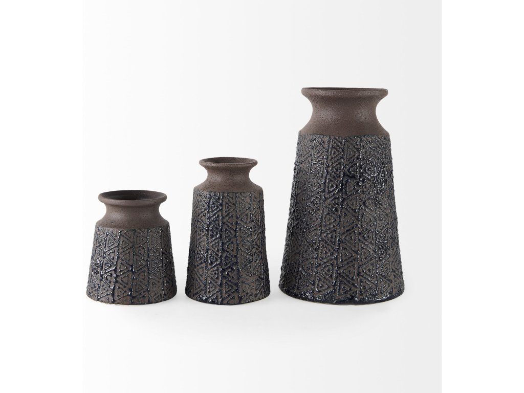 II Medium Brown/Black Patterned Ceramic Vase - image 3