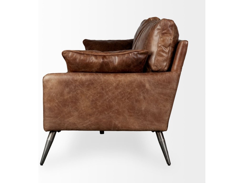 II 82L x 33W x 32.25H Brown Leather Three Seater Sofa - image 3
