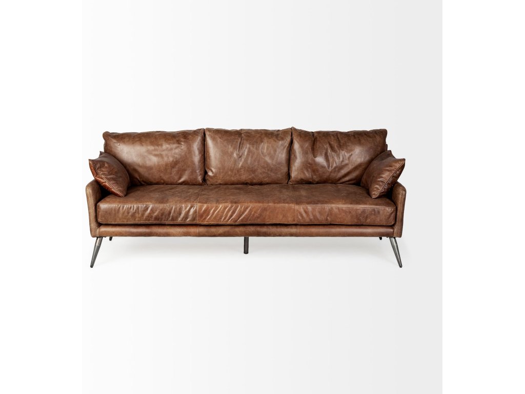 II 82L x 33W x 32.25H Brown Leather Three Seater Sofa - image 2