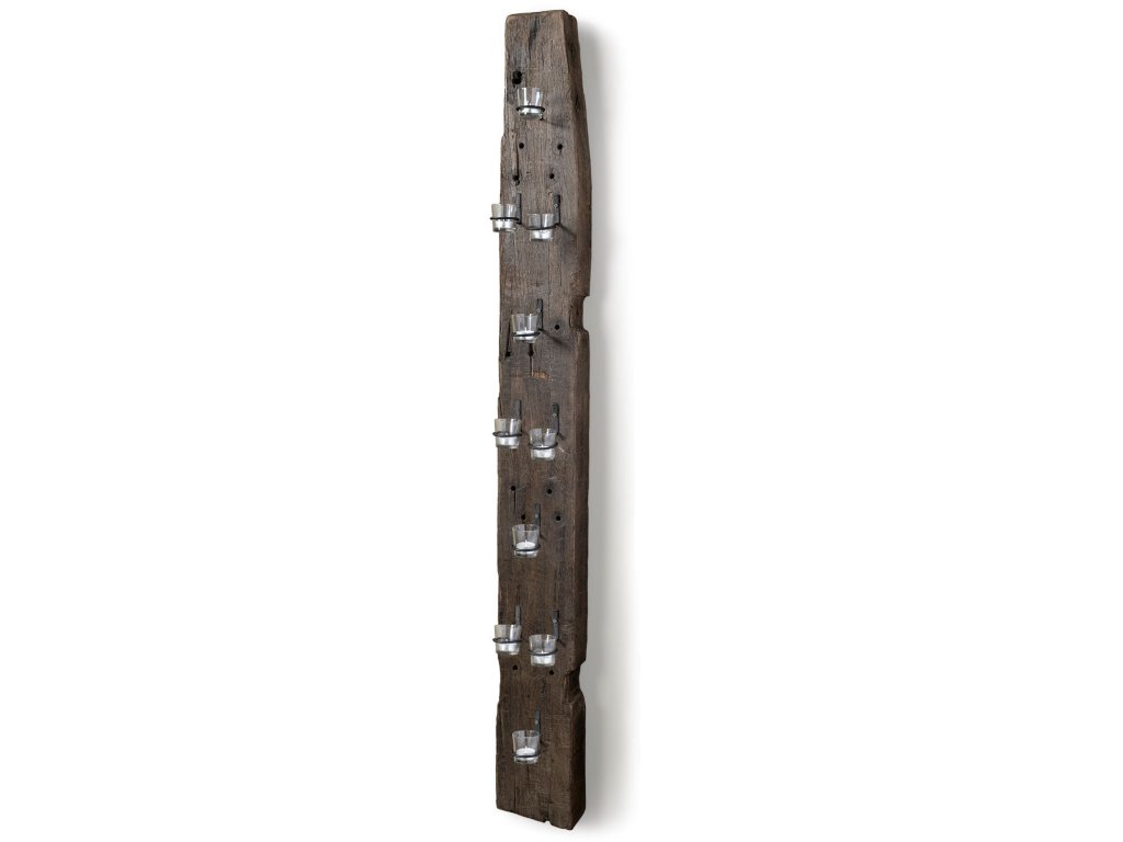 66"H Brown Reclaimed Wood 10 Metal Ring Wall Candle Holder - main image