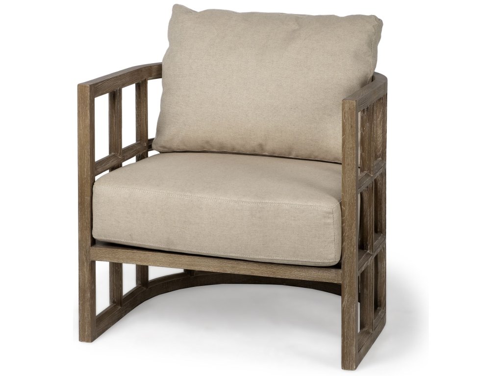 II Tan Fabric Covered Cushioned Demi-Lune Wooden Frame Accent Chair - main image