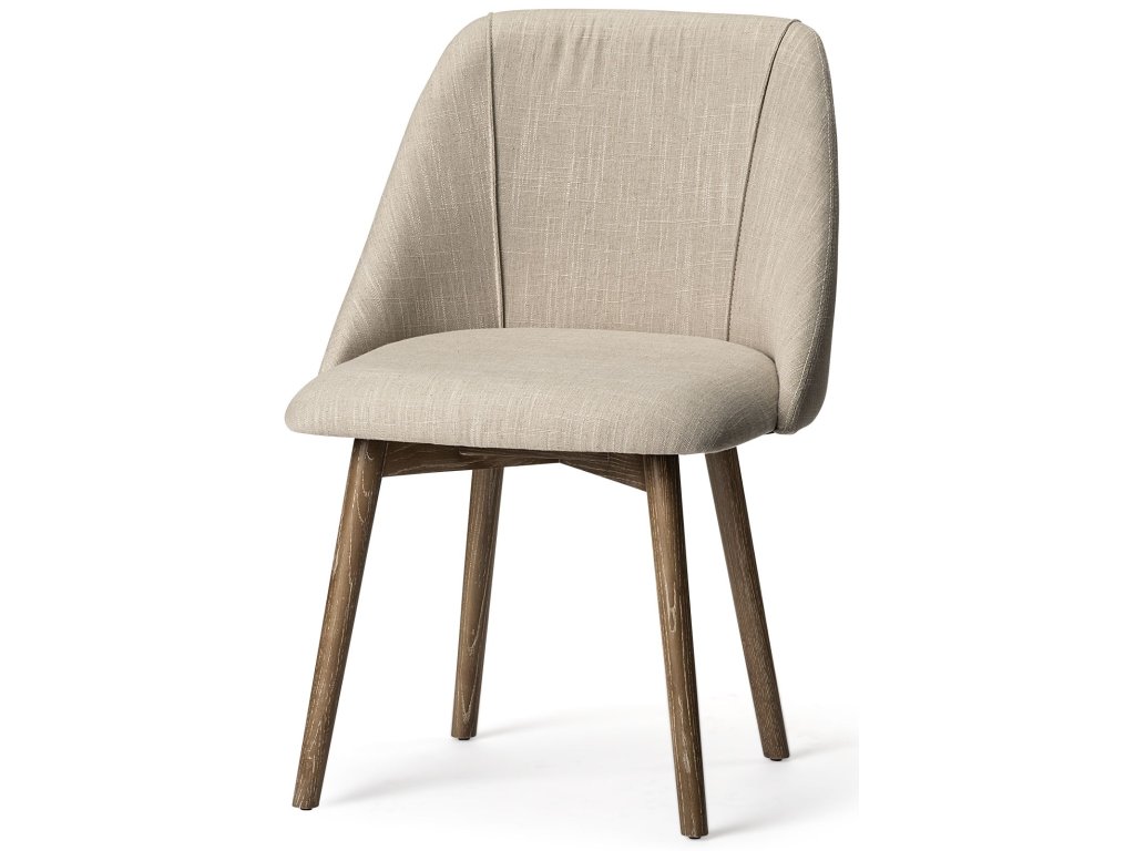 I Cream Fabric Wrap Brown Wooden Base Dining Chair - main image