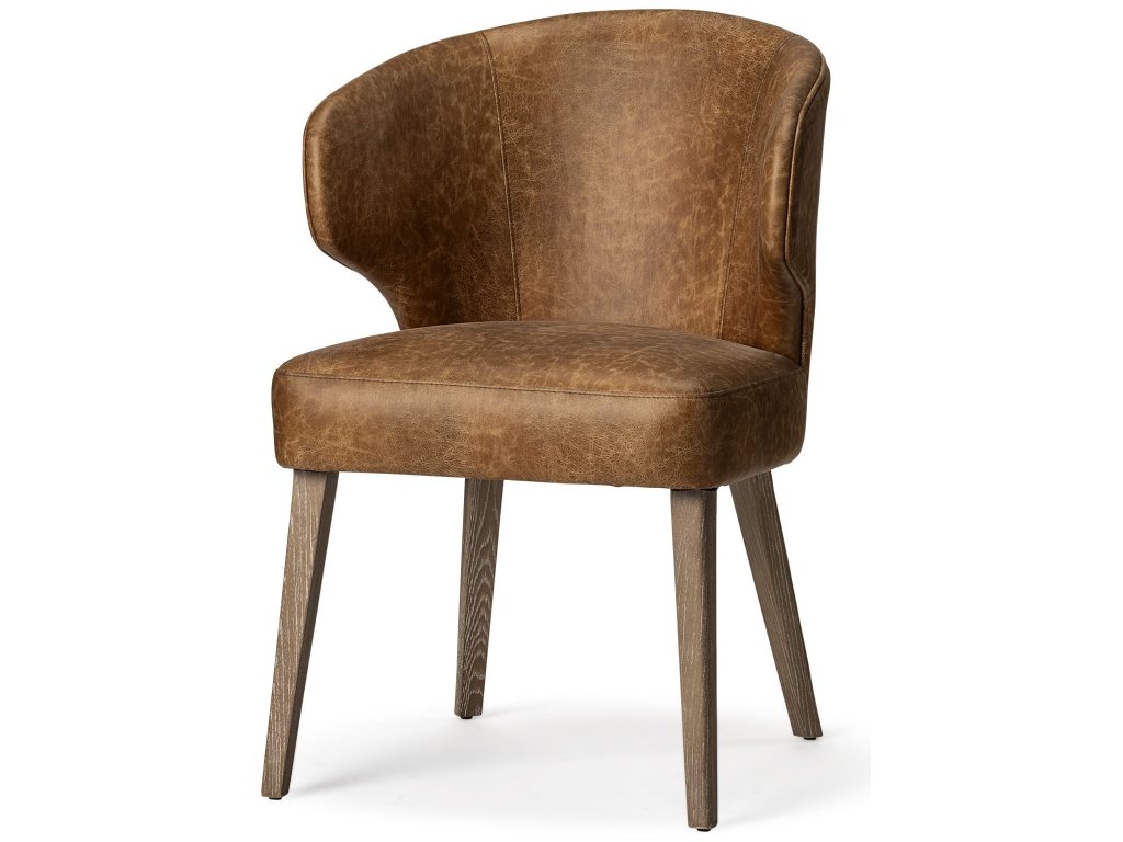 22.5L x 24.0W x 32.0H Brown Faux Leather Seat w/Brown Wooden Legs Wingback Dining Chair - main image