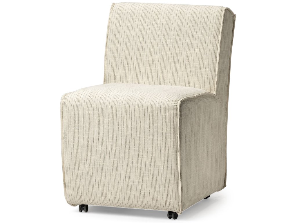 Fully Upholstered Cream-Toned Fabric Dining Chair On Casters - main image
