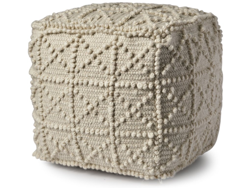 Square Cream Wool Pouf w/ Popcorn Detail - main image