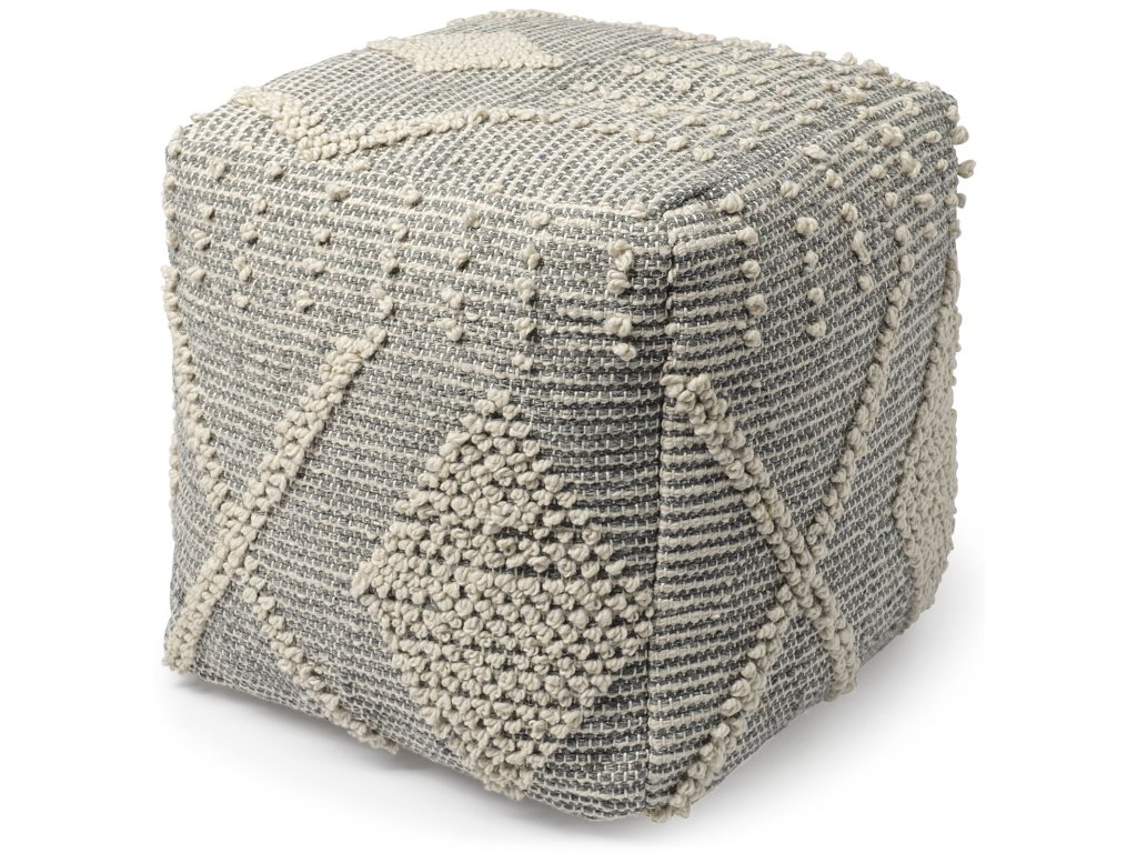 Gray/Cream Polyester Handwoven Square Pouf - main image